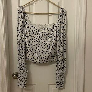 Bar III White and Black Patterned Blouse
